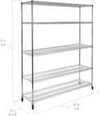 Seville Classics UltraDurable Heavy Duty NSF Solid Steel Wire Rack Storage Unit Organizer for Garage, Warehouse, Office, Restaurant, Classroom, Kitchen, 5-Tier Shelving, 60" W x 18" D