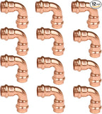 WHK 12 Pack Propress 1/2" x 1/2" Copper Press Fittings Pro press 90 Degree Elbow Press Adapter Fittings Coupling for Copper Pipe Connection(Copper,Lead-Free)