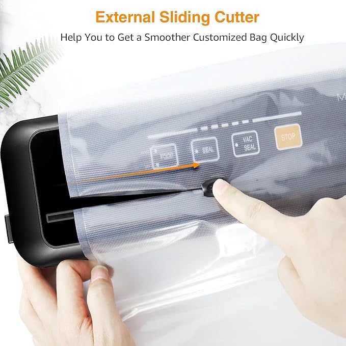 MEGAWISE Vacuum Sealer Machine, Portable Strong Suction Power Food Sealer, Bags and Cutter included with External Vacuum Function, Freshness Saver（Silver)