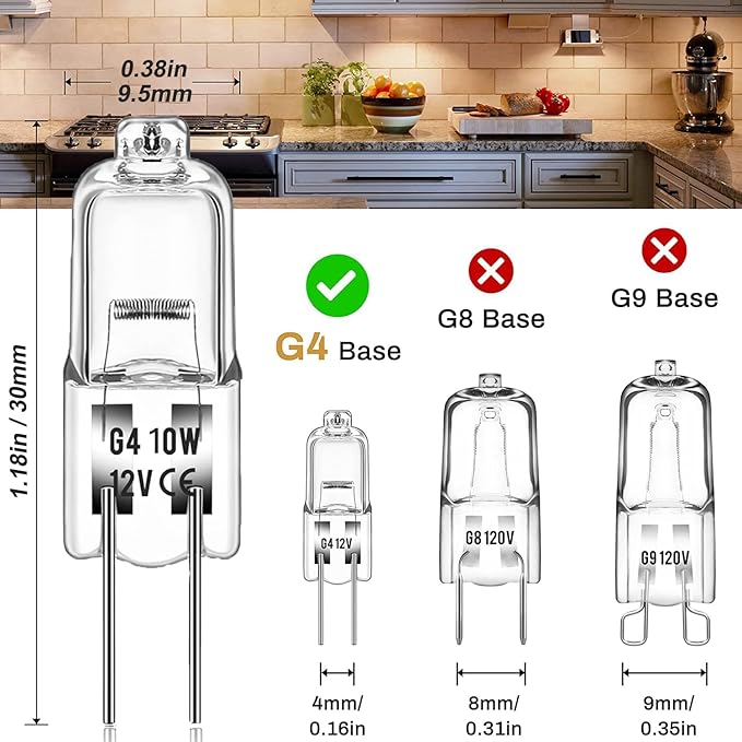 Halogen 10 Watt 12 Volt Light Bulbs - 10 Pack Long Lasting G4 Halogen Bulb, High Output Dimmable with G4 Bi-Pin Base, Warm White 2800K for Under Cabinet Puck Light