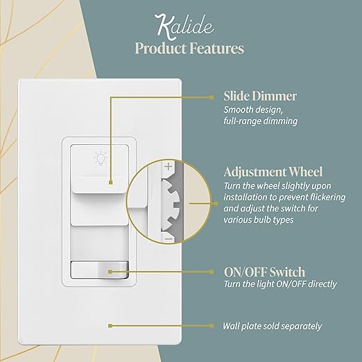 TOPGREENER Kalide Dimmer Light Switch, Pair with 12V Power Supply, 3-Way or Single-Pole, 12/24 V LED Dimmer Switch, TGSDS-1224-W, White