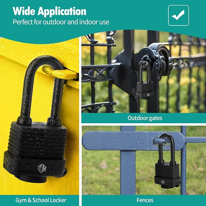 HOX 6-Pack Weather Resistant Padlocks – 40mm Laminated Steel, Chrome Plated with 2-inch Shackle, Vinyl Wrapped, Hardened Steel for Extra Security