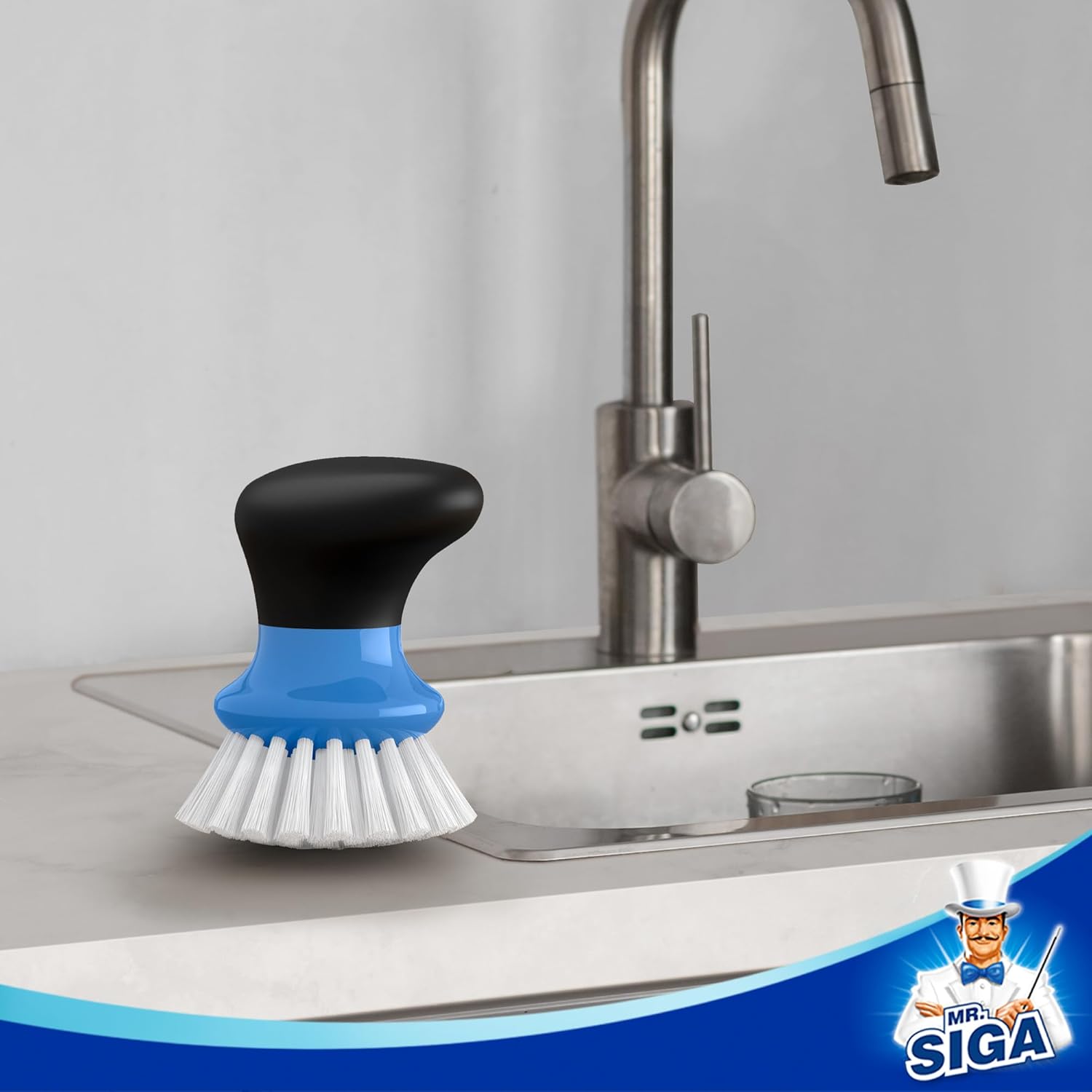 MR.SIGA Dish Scrub Brush, Palm Brush Dish Scrubber with Ergonomic Grip, Kitchen Brushes for Dishes, Blue, Pack of 2