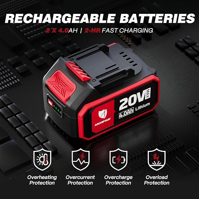 ARCCAPTAIN Angle Grinder Kit, 4-1/2 to 5",【Paddle Switch】9500RPM 1200W Brushless Power Motor Cordless Angle Grinder with 2PCS 4.0AH Batteries, 180°Rotatable Grinder Tool for Cutting/Grinding/Polishing