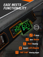 Mecurate 24-Inch Digital Level, Professional Smart Precision Torpedo Level Tool, Bright LCD Display, Audible Alerts, Magnetic Bottom, Dust Water Resistant, with Carrying Case