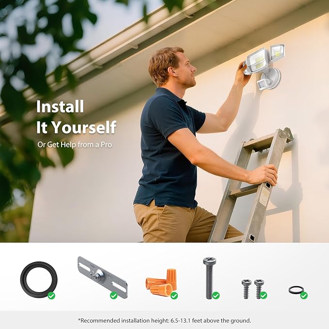 Onforu 90W 10000LM LED Motion Sensor Outdoor Lights, 4-Head Dusk to Dawn Outdoor Lighting, Hardwired Flood Lights, IP66 Waterproof 6500K Security Floodlight for Outside (White)