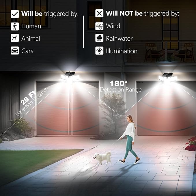 AmeriTop Solar Lights Outdoor, 2 Pack LED High Brightness Cordless Solar Motion Sensor Lights; 4 Adjustable Heads, 320° Wide Angle Illumination, IP65 Waterproof, Security LED Wall Light(Daylight)