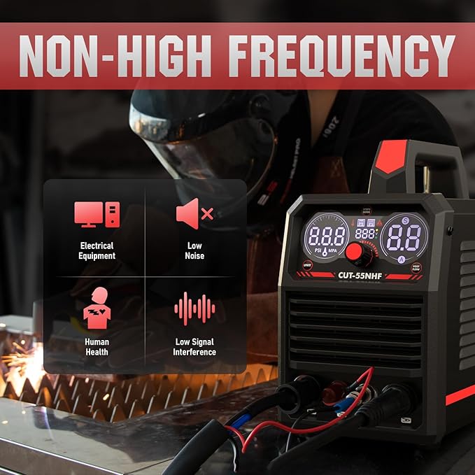 YESWELDER CUT-55NHF Plasma Cutter, Non-High Frequency Non-Touch Pilot Arc, 55 Amp 110/220V Dual Voltage, Large Digital Display Plasma Cutting Machine