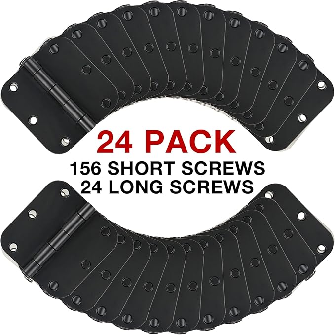 24 Pack Matte Black Door Hinges 3.5 x 3.5 Inch Interior 3 1/2 Inch Door Hinges for Doors Rounded 5/8" Radius Corners Flat Iron Hinge 3 ½"x 3 ½" Door Hardware Bisagras para Puertas Bedroom Home Decor