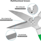 8-Inch Heavy Duty Utility Scissors All Purpose, Serrated Blade, Green Comfort Grip for Cutting Carpet, Cardboard, Leather, Fabric, Multipurpose Sharp Shears for Kitchen, Garden, Office, Carft