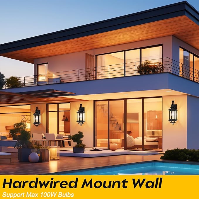 Dusk to Dawn Outdoor Porch Lights, Large Outside Modern Wall Light Fixtures 18" Black, 2-Pack Exterior Dawn Till Dusk Wall Sconces for Outside House Porch Patio ETL Listed