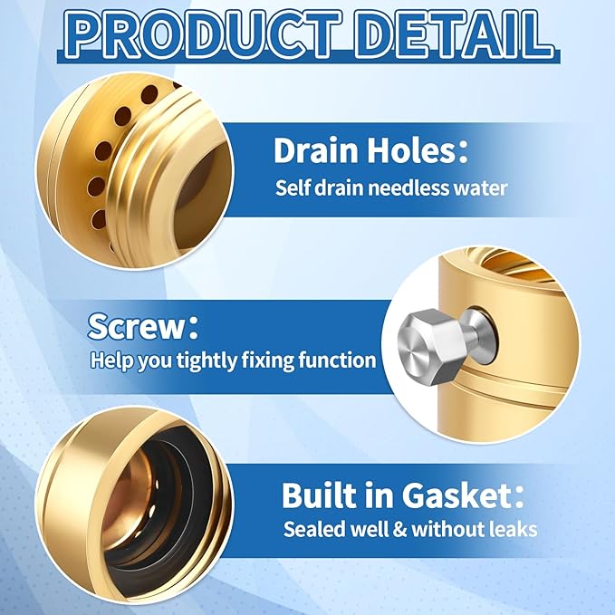 Boltigen No Lead Brass Self-Draining Vacuum Breaker with 3/4'' GHT Feamle to 3/4'' GHT Male Thread Hose Bib Anti Siphon Valve Backflow Preventer Adapter, for Outdoor Garden Faucet Spigot Replacement