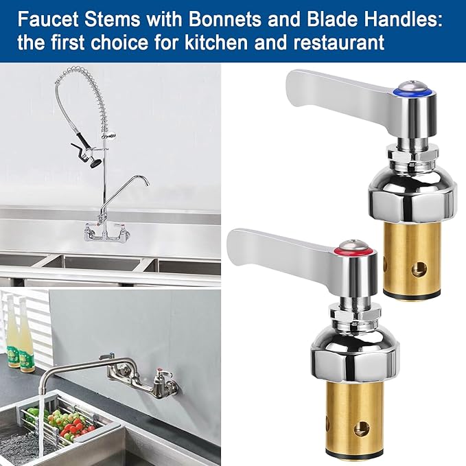 COOLWEST Hot and Cold Handle Stem Assembly for T&S Brass Faucets - Compatible with 002713-40 002714-40 Spindle Assembly Cartridge for Eterna Valve Replacement Part