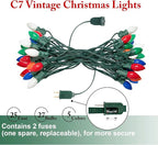 25FT C7 Christmas Decorations Lights, Vintage Christmas Lights String, Multicolor Christmas Tree Lights, Xmas Light for Outdoor Indoor Holiday Decorations with 27 Colorful Ceramic Bulbs (2 Spare Bulb)