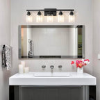 5-Light Black Bathroom Vanity Light, Modern Vanity Lighting Fixture for Bathroom, 31" Matte Light Fixture, Wall Sconces with Clear Glass Shade, Black Bathroom Wall Light Over Mirror