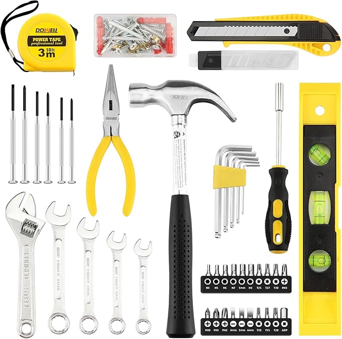 DOWELL 90 Piece Tool Set Home Repair Hand Tool Kit with Wrench Sets Plastic Tool Box Storage Case