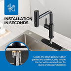 WEWE Waterfall Kitchen Faucet with Pull Down Sprayer, Black Kitchen Faucet with 3 Modes(Sweep/Stream/Waterfall) Swivel Switch Mode,Single Handle Kitchen Sink Faucet