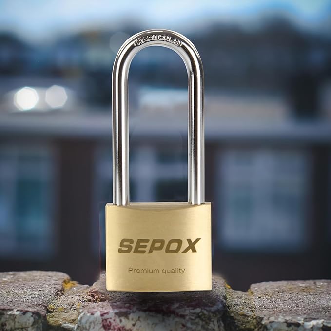 SEPOX® 4-Pcs Pack Heavy-Duty Solid Brass Padlocks 40mm 1-9/16" Width, 2-5/8" Extra Long Shackle, with Same Keys 6Pcs, Weather Proof Outdoor Lock & Key, Keyed Alike for Gates, Shed, Fence, Gym Locker