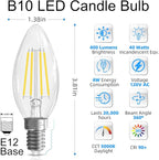 Candelabra Light Bulbs 40 watt Equivalent, Chandelier Light Bulbs Dimmable E12 LED Bulb, B10 Candle Light Bulb 5000K Daylight, 90+CRI, 400LM, Cear Glass, 24 Pack