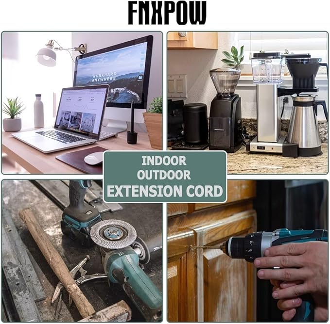 Indoor Outdoor Extension Cord 8 FT Waterproof, 16/3 Gauge Heavy Duty Gray Extension Cords, 13A 1625W SJTW Extension Cord with 3 Prong Grounded Plug, Great for Tools, Lights, UL Listed.