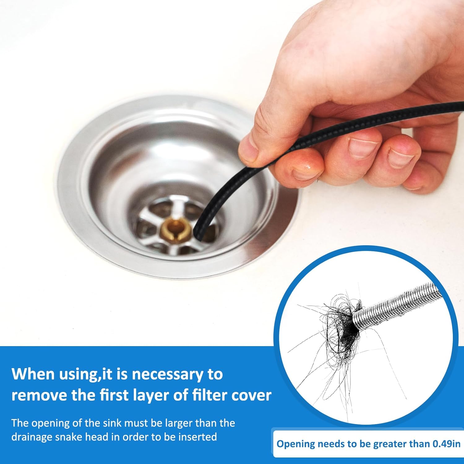 Drain Snake Hair Drain Clog Remover Tool, Sink Cleaner for Toilet Sewer Shower Kitchen Bathroom Tub Clogged Opener Cleaning Tool (35.5 Inch)