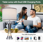 3-Way Dimmable Table Lamp Set of 2,Touch Control Lamp with Night Light,Modern Blue Crystal Table Lamps for Bedroom,Living Room，Bedside Lamps with USB A+C Ports，Fabric Lampshade(Blubs Included)