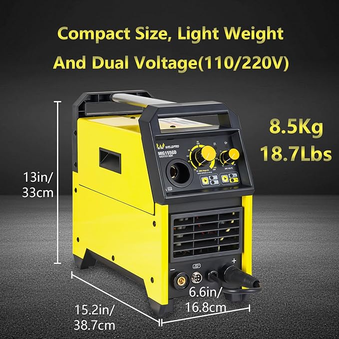 Weldpro 155A MIG Welder, 110V/220V Flux Core MIG Welder/MMA/Spool Gun/Stick 4 in 1 Welding Machine with Synergy, IGBT Inverter Portable Gasless Welder Equipment, Aluminum Spool Gun Compatible