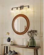 Bronze Bathroom Light Fixtures, HWH 4-Light Farmhouse Vanity Wall Sconce Bathroom Sconce Over Mirror, Oil-Rubbed Bronze Finish with Square Glass Shade, 5HY68B-4W ORB