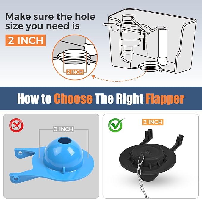Universal Toilet Flusher Replacement Kit, Water-Saving & Height Adjustable Fill Valve, 2-Inch Flapper, Toilet Handle Lever, Quiet & Anti-Siphon Toilet Repair Kit Inside Tank (Black, 1-Pack)