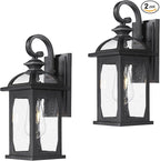 zeyu 2 Pack Outdoor Wall Lantern for Porch, 15 Inch Patio Wall Light Fixture Exterior Lights for House, Die-Cast Aluminum, Black Finish with Seeded Glass, ZD100B-2PK BK
