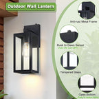 GRUENLICH Dusk to Dawn Large Outdoor Wall Lantern, Wall Sconce as Porch Lighting Fixture, E26 Base Max 60W, Metal Housing with Glass Shade (Black, 1-Pack)