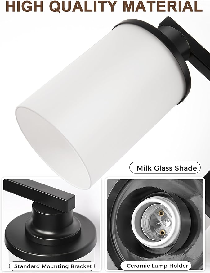 DORESshop 4-Light Black Bathroom Light Fixture Over Mirror with Milk Glass Shade, Modern Vanity Lights for Hallway Living Room Bedroom, ETL Listed