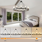 40” Farmhouse Wagon Wheel Chandelier,Black Rustic Chandelier 12-Lights Round Dining Room Light with Adjustable Height,Industrial Ceiling Light Fixtures for Kitchen,Foyer,Porch,Living Room