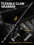 2 Pack Pickup Tool Set, 25 LB Telescoping Magnet Grabber Tool with Pocket Clip and 24 IN Flexible Claw Grabber Reacher Tool, Combo Grabbing Set with Anti-Rust Zinc Coating for Multipurpose Picking up