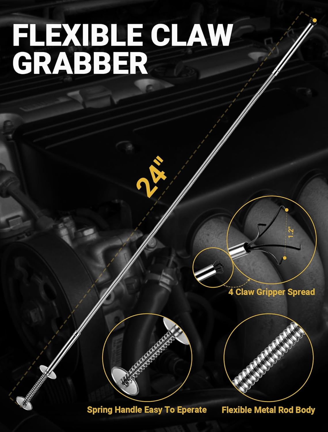 2 Pack Pickup Tool Set, 25 LB Telescoping Magnet Grabber Tool with Pocket Clip and 24 IN Flexible Claw Grabber Reacher Tool, Combo Grabbing Set with Anti-Rust Zinc Coating for Multipurpose Picking up