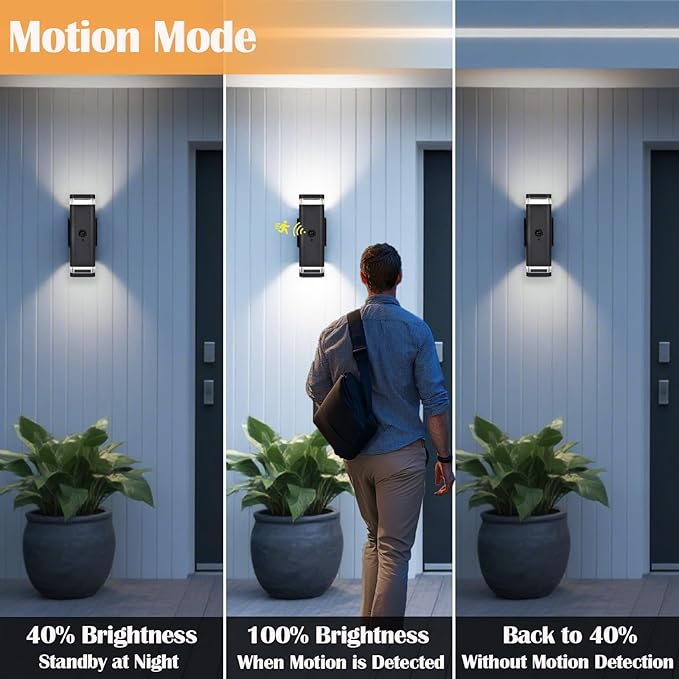wowlite 2 Pack Motion Sensor Outdoor Wall Lights, Dusk to Dawn Outdoor Lighting Fixtures with GU10 Bulbs Included, Up and Down Black Exterior Light Fixtures for House Porch Garage, ETL Listed