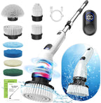 TUYU Electric Spin Scrubber, Full-Body IPX7 Waterproof Bathroom Scrubber with Power LCD Display, 8 Replacement Head, Adjustable Extension Handle, Cordless Shower Cleaner Brush for Bathtub Cleaning