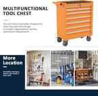 7-Drawer Metal Rolling Tool Chest with Wheels,Tool Storage Cabinet with Locking System，Toolbox with Wheels for Garage, Warehouse, Workshop, Repair Shop (Orange, 7-Drawer)