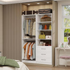 Closet System with 3 Drawers, 4FT Wood Closet Organizer System with 4 Hanging Rods&Adjustable Shevles, 81"Tall Modular Walk In Closet System, Standalone Closet System System, 2 Set,White