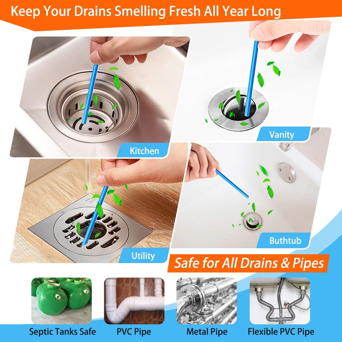 Drain Sticks Drain Cleaner Sticks Drains Cleaner Disposal Stick Enzyme for Odor Clogs Remover Sink Septic Stick for Drains As Seen On TV