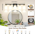 5-Light Bathroom Light Fixtures, 31" Modern Vanity Lights Over Mirror with Milky White Glass Shade, Black & Gold Light Fixture, Classic Wall Light Fixture for Mirror Living Room Cabinet Bedroom Porch