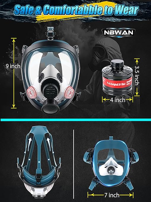 Full Face Gas Mask Respirator, Gas Masks Survival Nuclear and Chemical with 40mm Activated Carbon Filter & 6001 Filters, Respirator Mask for for Organic Vapor, Chemicals, Paint, Dust, Particles