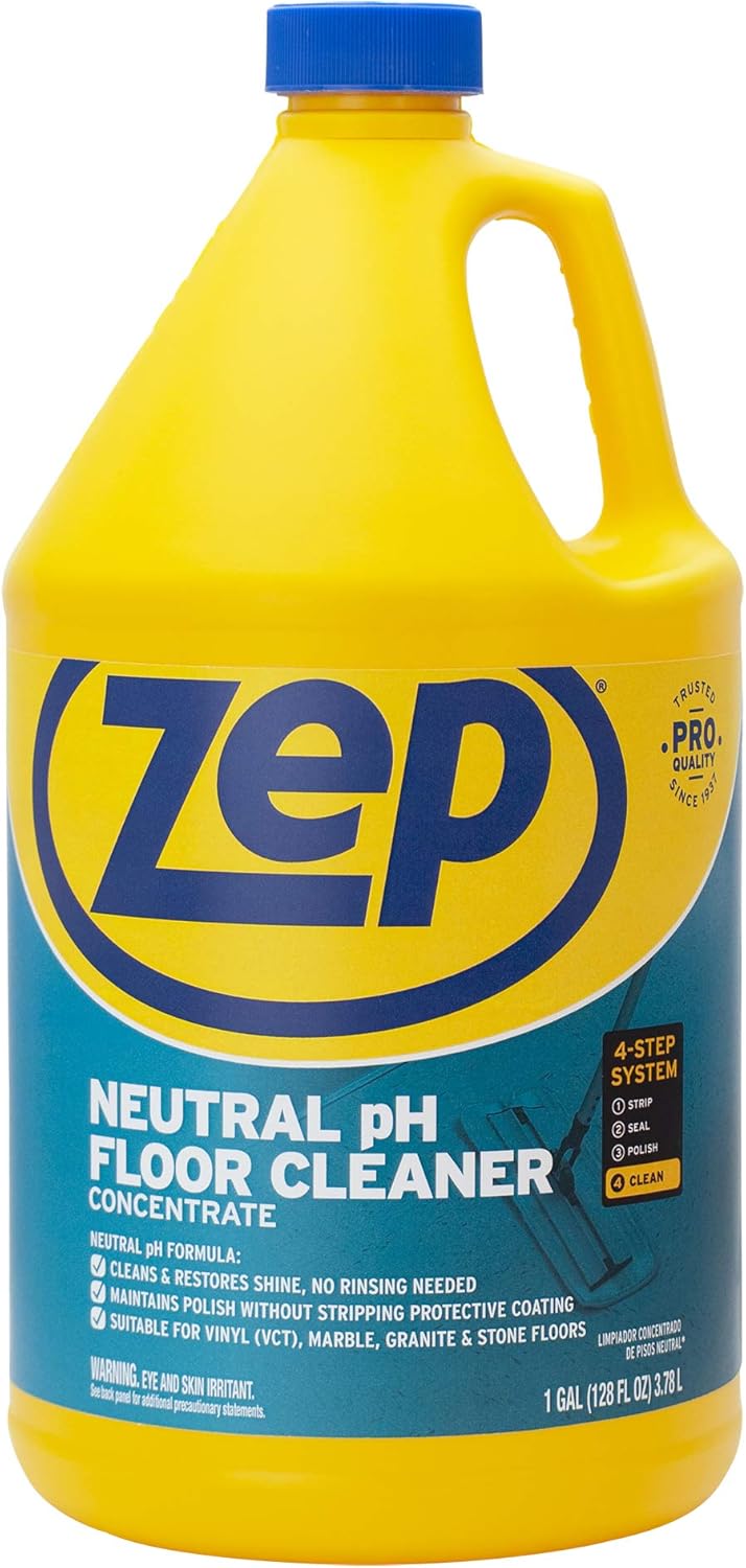 Zep Neutral pH Floor Cleaner. 1 Gallon (Case of 4) - ZUNEUT128 - Concentrated Pro Trusted All-Purpose Floor Cleaner