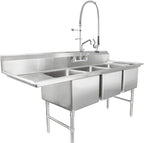 IMLEZON Commercial Faucet, Wall Mount Sink Faucet 8 Inch Center 47 Inch Commercial Kitchen Faucet with Pre-Rinse Sprayer and 12 Inch Swivel Spout