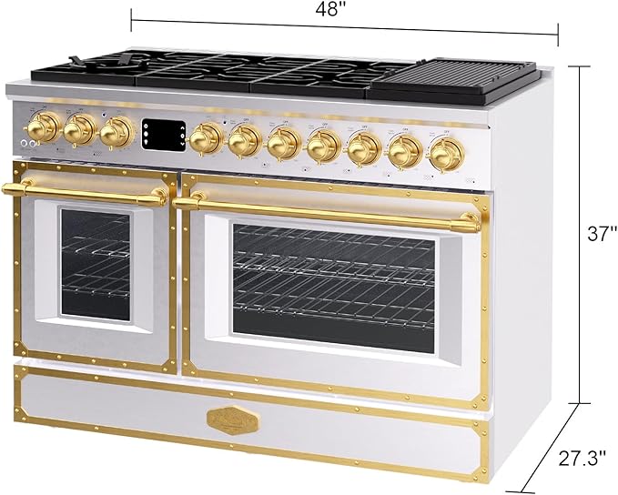 Akicon 48" Freestanding Gas Cooktop Oven Combo, Features 8 Sealed Burners, 6.7 Cu.ft Rapid Convection Oven, Convertible Fuel (NG/LP), Durable Cast Iron Grating (BSGBGGA1)