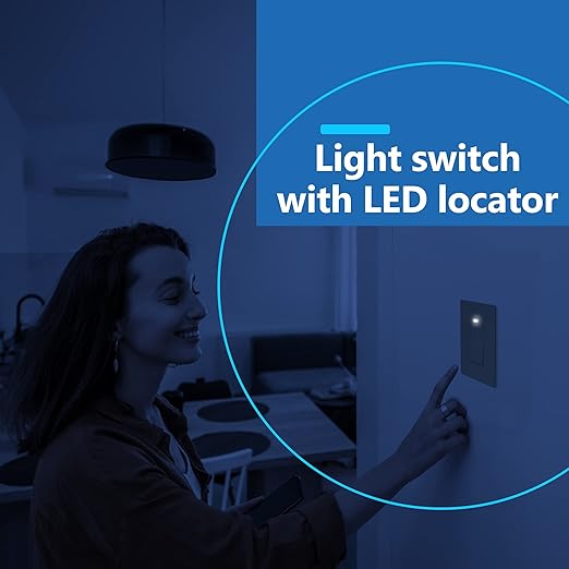 LIDER Minimalist Design Matte Finish Lighted Decorator Switch, Frameless Paddle Light Switch with Locator Light, Grounding Screw, 15A 125V, UL Listed, LS15-1P-GY, Gray