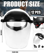 12 Pack Safety Face Shield for Grinding and Cutting, Full Impact Resistant Face Shield Mask for Work Chemical Woodworking (Black)