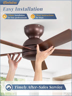 42 Inch Low Profile Ceiling Fan no Lights, Brown Farmhouse Ceiling Fan with Remote, 6-Speeds, Quiet Reversible DC Motor, Indoor/Outdoor Ceiling Fans with Remote for Bedroom, Patio, Living Room