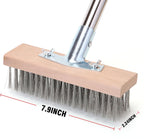 Stainless Steel Wire Scrub Brush with 63" Long Handle, 2PCS 8" Brush Heads, Heavy Duty Large Wire Brush, Stiff Metal Bristle Floor Scrubber, Patio Floor Cleaning, Wire Broom for Concrete, Deck, Moss