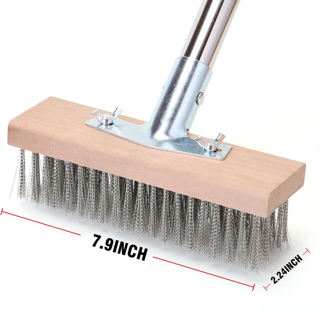 MAXMAN Stainless Steel Wire Scrub Brush with Long Handle, 63" Heavy Duty Large Wire Brush, Stiff Metal Bristle Floor Scrubber, Outdoor Patio Cleaning, Wire Broom for Deck, Concrete, Moss Removal